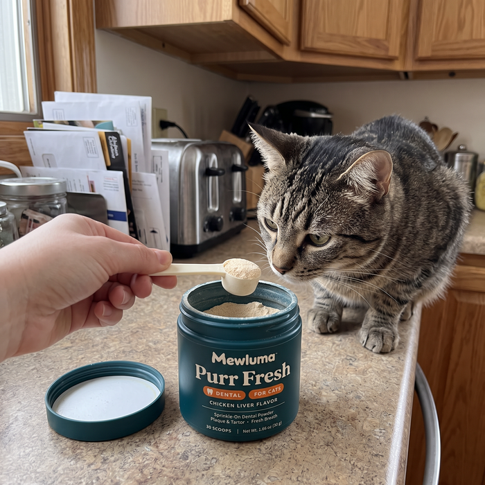 Scooping Purr Fresh from the tub
